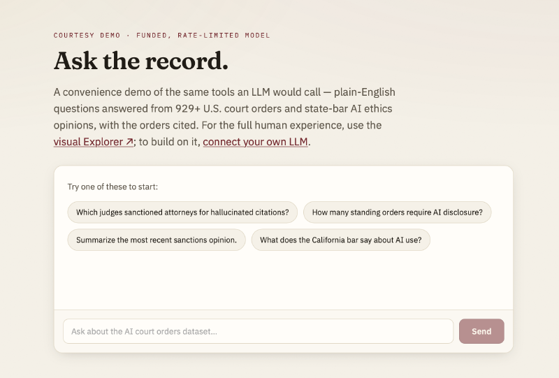 AI Court Orders chat demo — ask the record in plain English